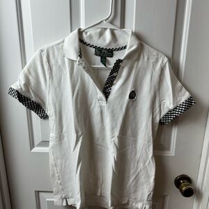 LRL Lauren Active Ralph Lauren White Polo with Black Checkered Accents Size Larg
